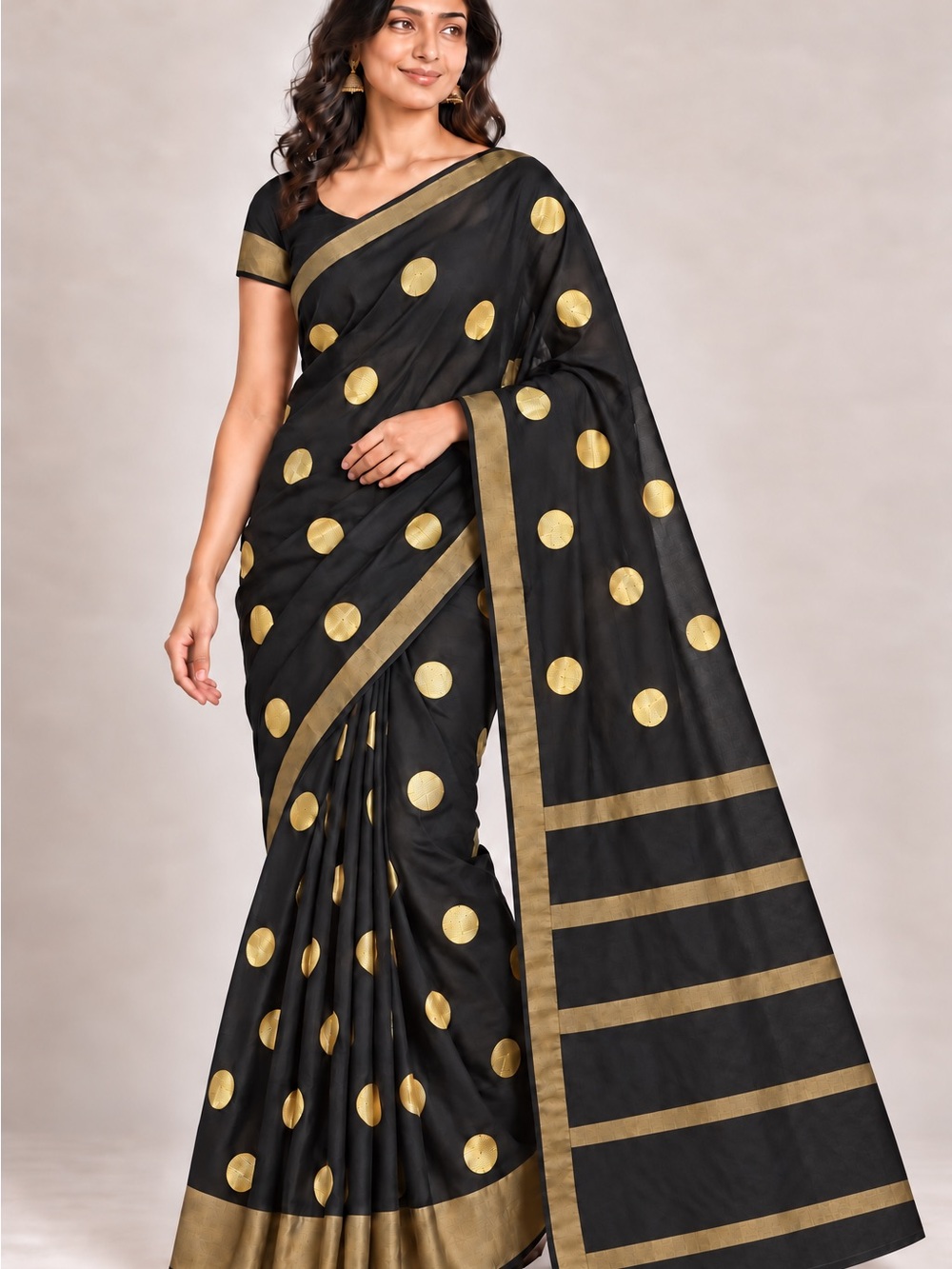Black and Gold organza cotton saree with blouse